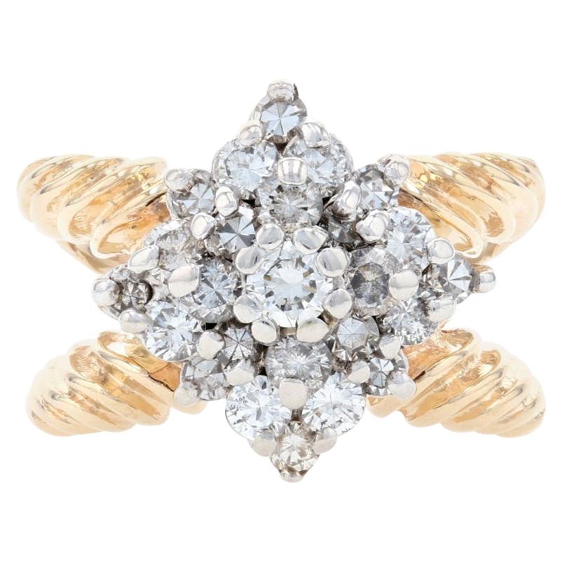 Yellow Gold Diamond Cluster Cocktail Ring, 14k Round Brilliant Cut 1.00 Carat