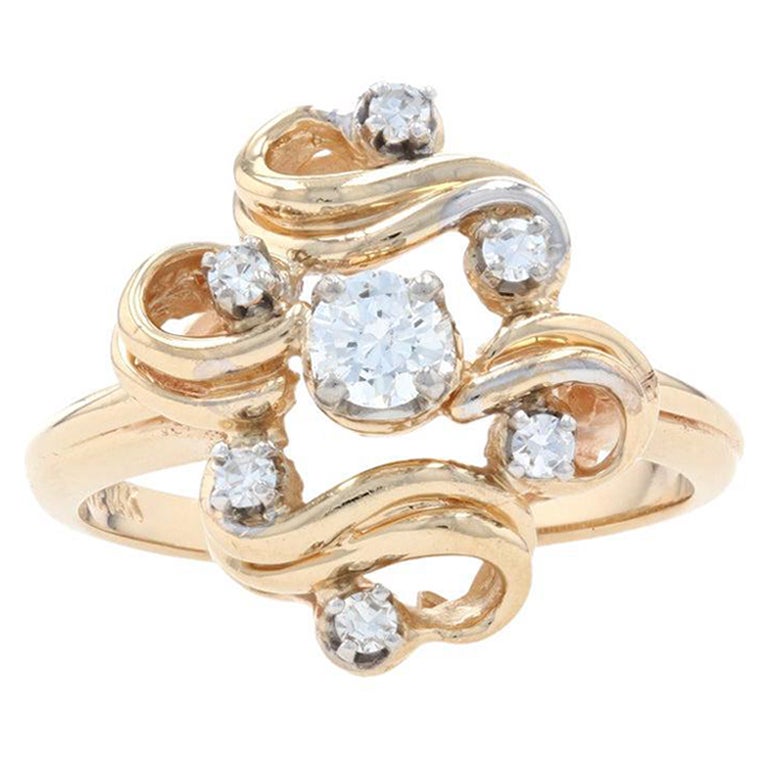 Gelbgold Diamant-Cluster-Cocktailring, 14k Rundschliff .26ctw Wirbel