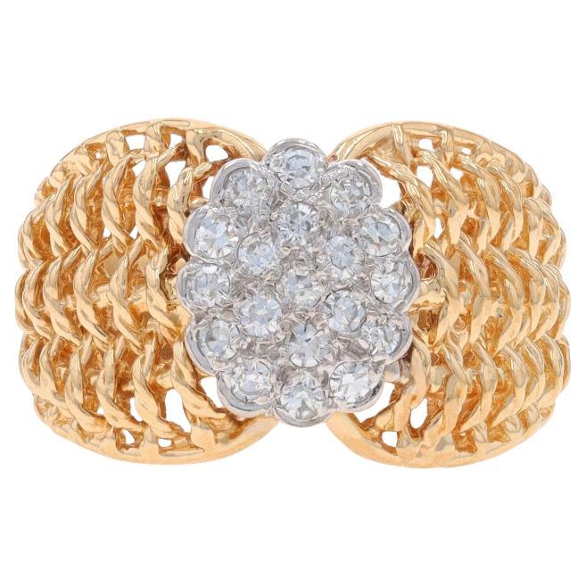 Yellow Gold Diamond Cluster Cocktail Ring - 14k Single Cut .50ctw Basketweave