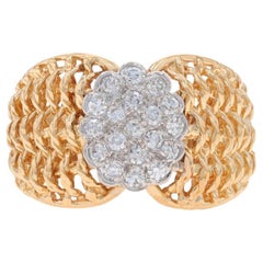 Yellow Gold Diamond Cluster Cocktail Ring - 14k Single Cut .50ctw Basketweave