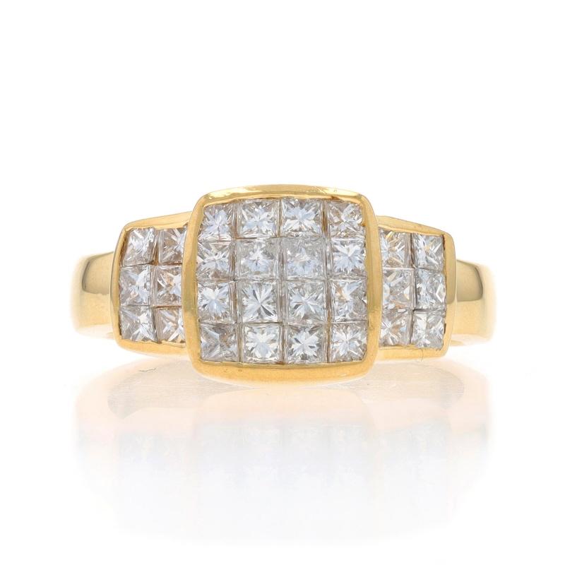 Talla: 7 1/4

Diseño:  Piedras engastadas invisibles

Contenido de metal: Oro amarillo de 18 quilates

Información sobre Stone

Diamantes naturales
Quilate(s): 1,50ctw
Cortar: Princesa
Color: F - G
Claridad: SI1 - I1
Nota sobre la piedra: 2 piedras