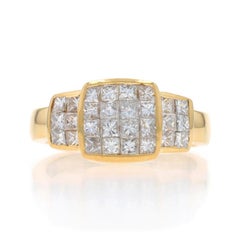 Yellow Gold Diamond Cluster Cocktail Ring 18k Princess 1.50ctw SZ 7 1/4
