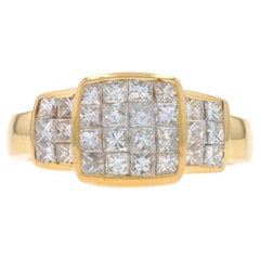 Anillo de cóctel de oro amarillo con racimo de diamantes 18k Princess 1.50ctw SZ 7 1/4