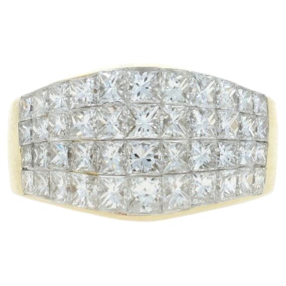 Yellow Gold Diamond Cluster Cocktail Ring 18k Princess 3.51ctw Invisible Set Sz8 For Sale