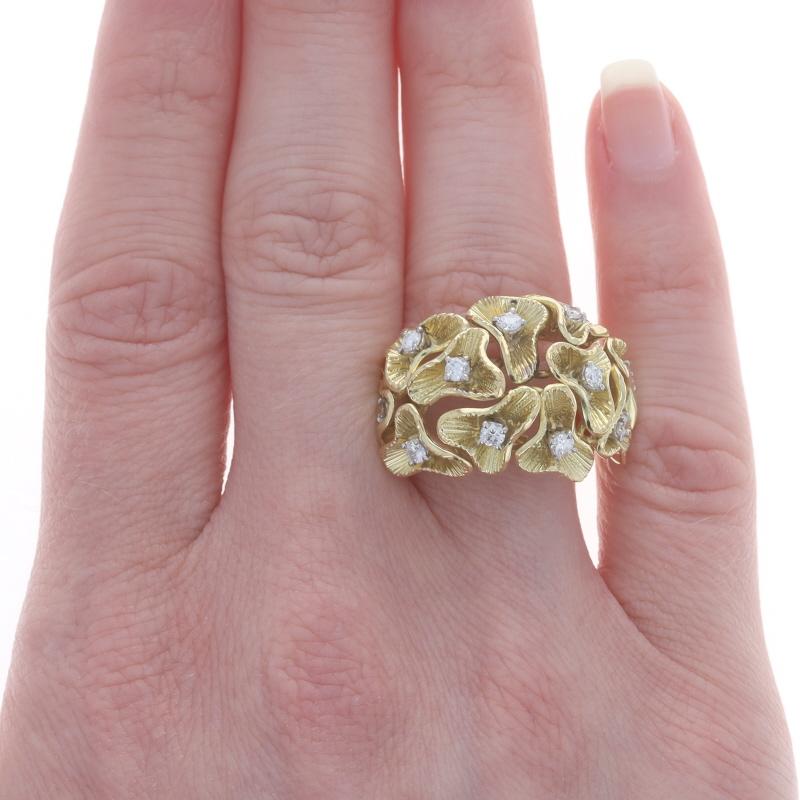 Round Cut Yellow Gold Diamond Cluster Cocktail Ring - 18k Round .55ctw Floral Bouquet For Sale