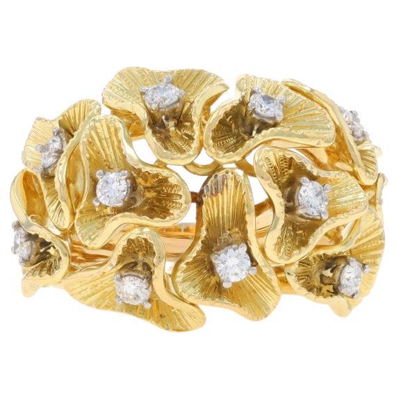 Yellow Gold Diamond Cluster Cocktail Ring - 18k Round .55ctw Floral Bouquet For Sale