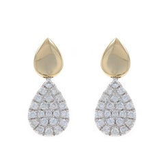 Yellow Gold Diamond Cluster Dangle Earrings - 14k Rd .39ctw Teardrop Duo Pierced
