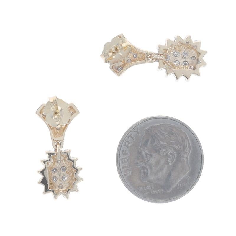 Yellow Gold Diamond Cluster Dangle Earrings - 14k Round Brilliant .50ctw Pierced In condizioni ottime in vendita a Greensboro, NC