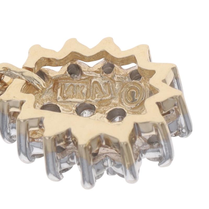 Yellow Gold Diamond Cluster Dangle Earrings - 14k Round Brilliant .50ctw Pierced in vendita 1