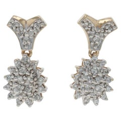 Yellow Gold Diamond Cluster Dangle Earrings - 14k Round Brilliant .50ctw Pierced