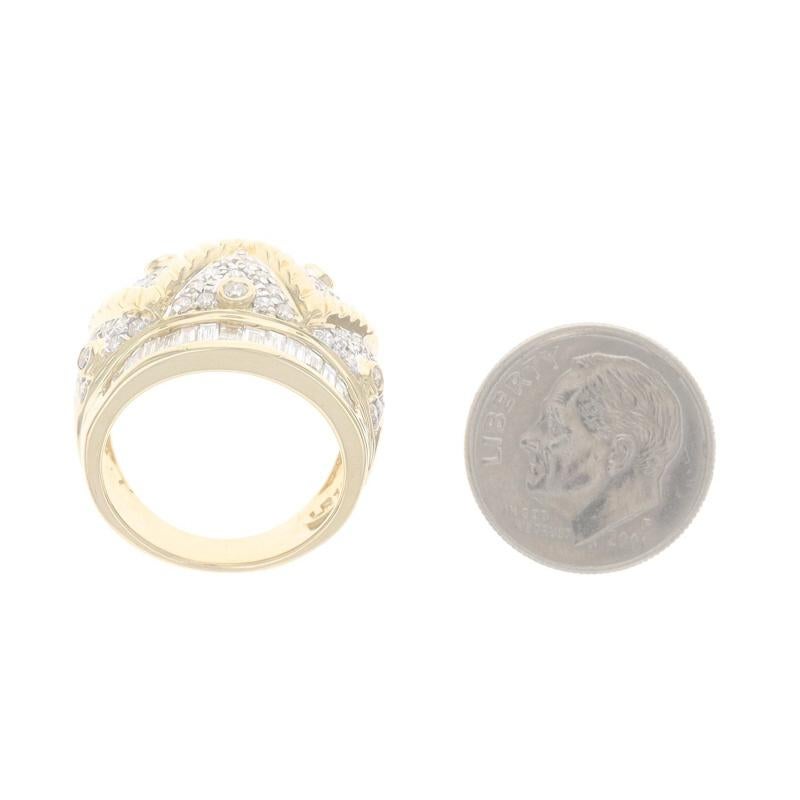 Yellow Gold Diamond Cluster Dome Cocktail Band - 18k Round & Baguette Ring Sz 6 In Excellent Condition For Sale In Greensboro, NC