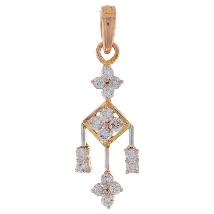 Yellow Gold Diamond Cluster Drop Pendant - 18k Round Brilliant .80ctw For Sale