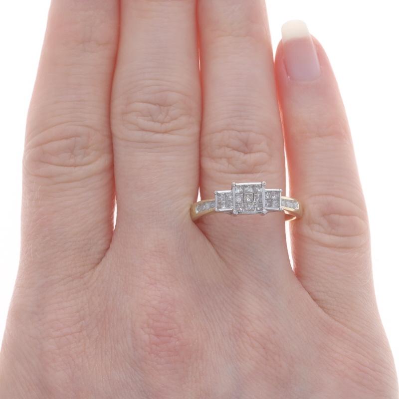 Princess Cut Yellow Gold Diamond Cluster Engagement Ring 10k Princess1.00ctw Three-Stone Insp For Sale