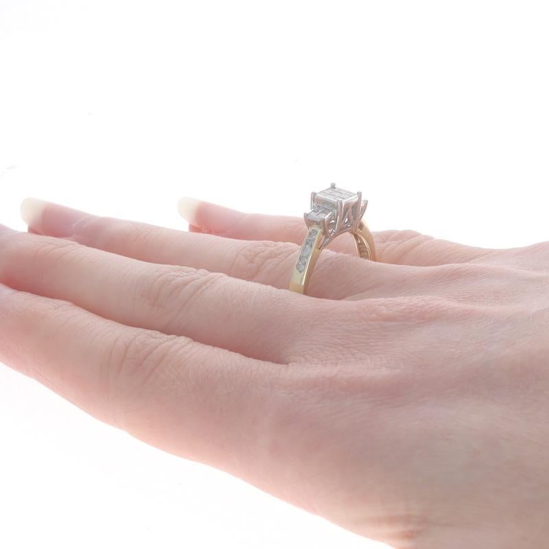 Women's Yellow Gold Diamond Cluster Engagement Ring 10k Princess1.00ctw Three-Stone Insp For Sale