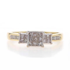 Yellow Gold Diamond Cluster Engagement Ring 10k Princess1.00ctw Three-Stone Insp