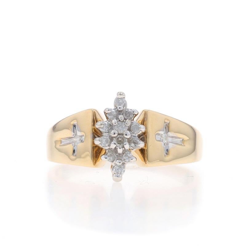 Yellow Gold Diamond Cluster Engagement Ring - 10k Round .20ctw Cross Faith