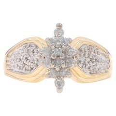 Vintage Yellow Gold Diamond Cluster Engagement Ring -10k Round Brilliant & Single .20ctw