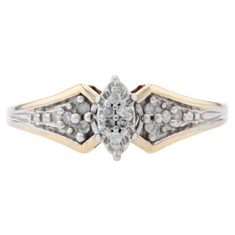 Yellow Gold Diamond Vintage Ring, 10k Single Cut Etched Floral For Sale at 1stDibs