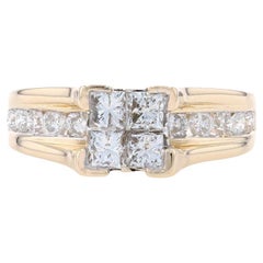 Yellow Gold Diamond Cluster Engagement Ring - 14k Princess & Round 1.00ctw