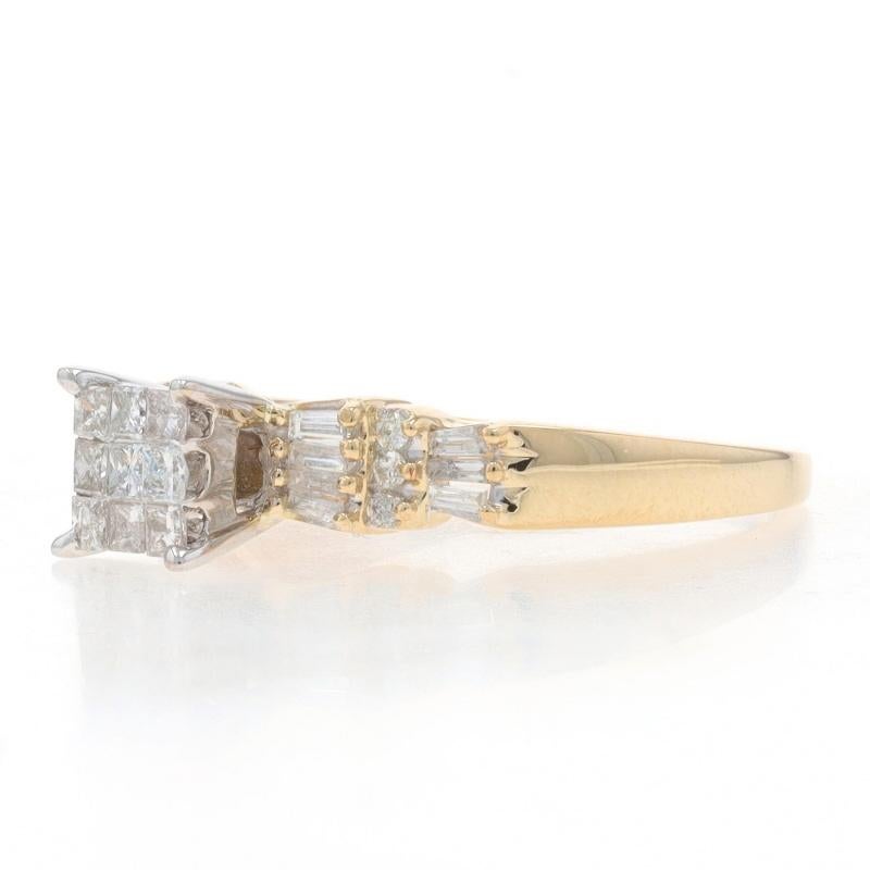 Princess Cut Yellow Gold Diamond Cluster Engagement Ring - 14k Princess Round Baguette .50ctw