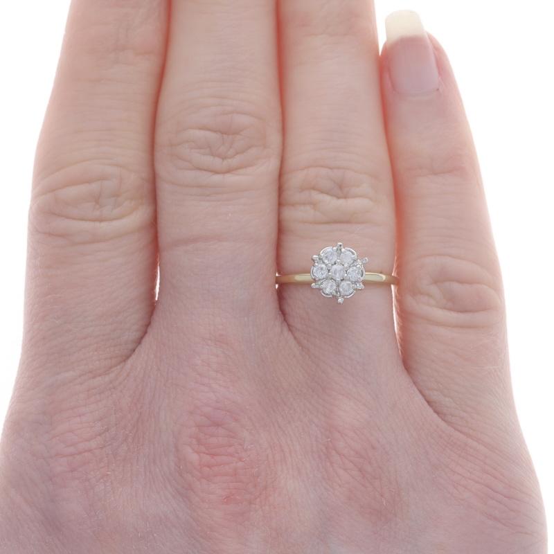 Round Cut Yellow Gold Diamond Cluster Engagement Ring - 14k Round Brilliant .25ctw Floral For Sale