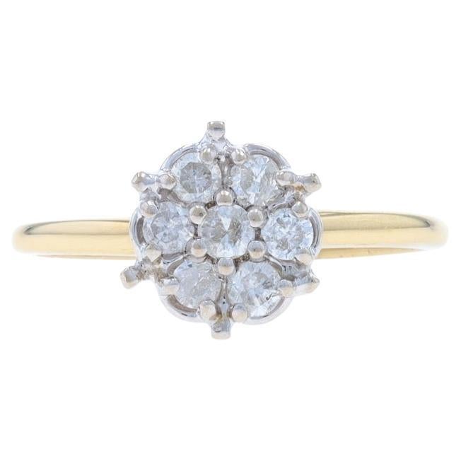Yellow Gold Diamond Cluster Engagement Ring - 14k Round Brilliant .25ctw Floral For Sale