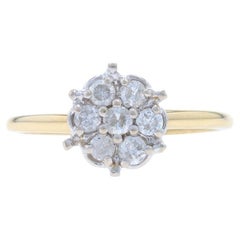 Yellow Gold Diamond Cluster Engagement Ring - 14k Round Brilliant .25ctw Floral