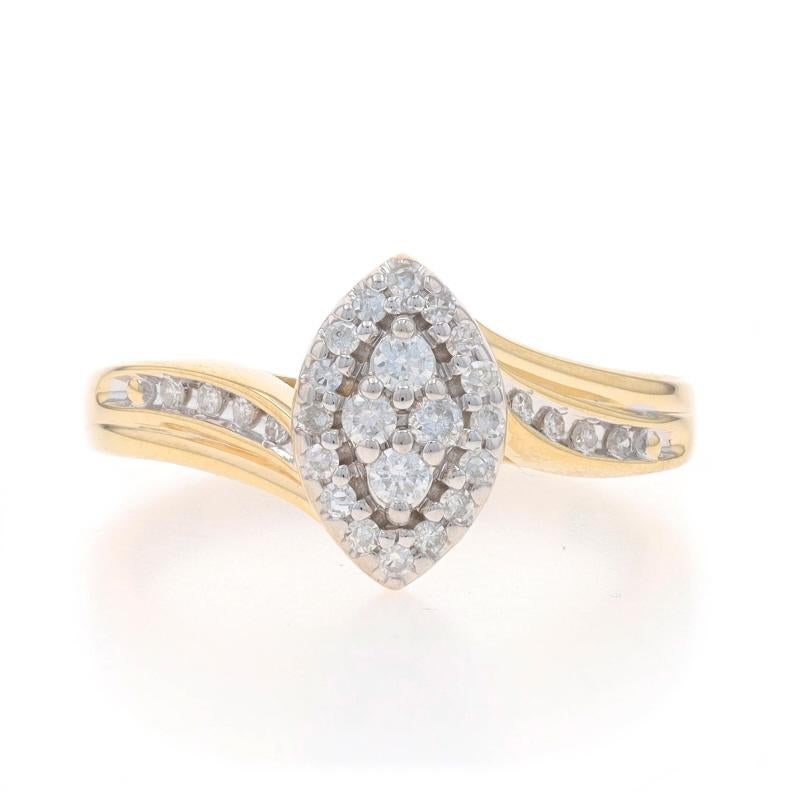 Size: 7

Note: Please contact us for a resizing quote.

Metal Content: 10k Yellow Gold & 10k White Gold

Stone Information

Natural Diamonds
Carat(s): .25ctw
Cut: Round Brilliant & Single
Color: H - I
Clarity: SI2 - I1

Total Carats: .25ctw

Style:
