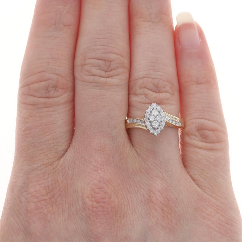 Round Cut Yellow Gold Diamond Cluster Halo Bypass Ring - 10k Round .25ctw Engagement For Sale