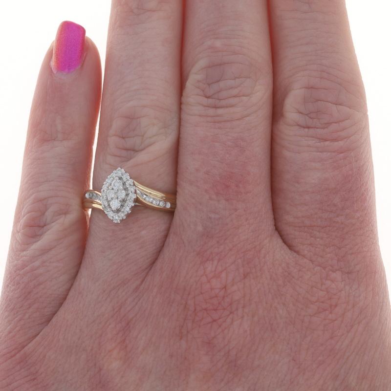 Round Cut Yellow Gold Diamond Cluster Halo Bypass Ring 10k Round .25ctw Engagement For Sale