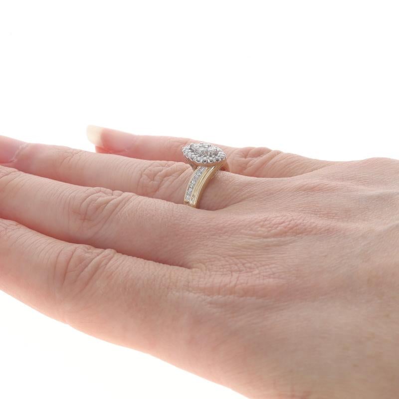 Women's Yellow Gold Diamond Cluster Halo Bypass Ring - 10k Round .25ctw Engagement For Sale