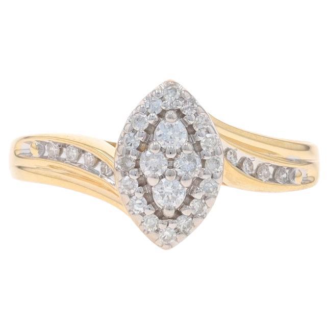Yellow Gold Diamond Cluster Halo Bypass Ring - 10k Round .25ctw Engagement