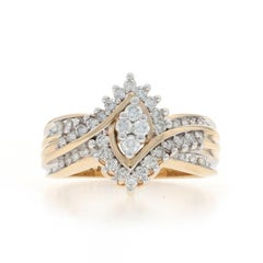 Yellow Gold Diamond Cluster Halo Bypass Ring - 10k Round Brilliant .50ctw