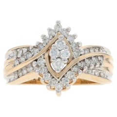 Yellow Gold Diamond Cluster Halo Bypass Ring - 10k Round Brilliant .50ctw