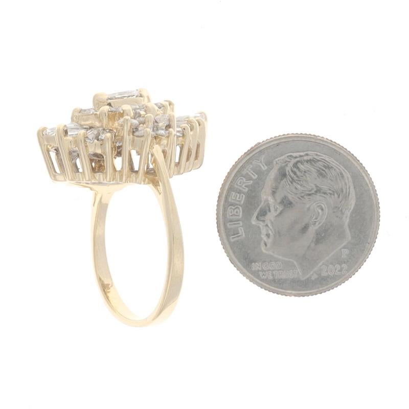 Women's Yellow Gold Diamond Cluster Halo Cocktail Ring 14k Marq, Rnd, & Baguette 2.00ctw