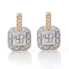 Yellow Gold Diamond Cluster Halo Drop Earrings - 14k Princess .60ctw Pierced