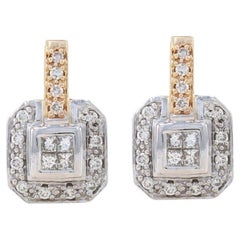 Boucles d'oreilles pendantes en or jaune avec grappe de diamants - 14k Princesse .60ctw Pierce