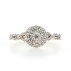 Yellow Gold Diamond Cluster Halo Engagement Ring - 10k Round Brilliant .50ctw