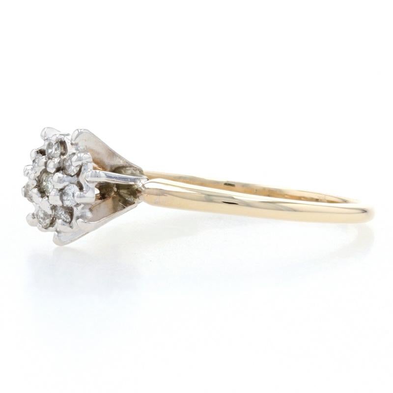 Yellow Gold Diamond Cluster Halo Engagement Ring, 10k Round Cut .15ctw Floral In Excellent Condition In Greensboro, NC
