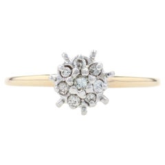 Yellow Gold Diamond Cluster Halo Engagement Ring, 10k Round Cut .15ctw Floral