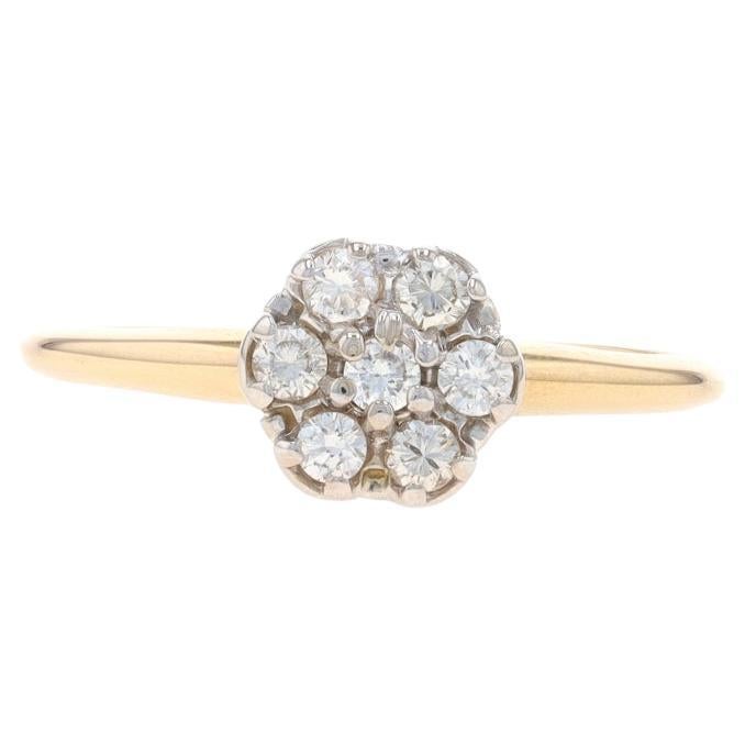 Yellow Gold Diamond Cluster Halo Engagement Ring - 14k Round .25ctw Flower For Sale