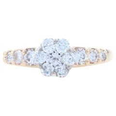 Yellow Gold Diamond Cluster Halo Engagement Ring - 14k Round .70ctw Floral