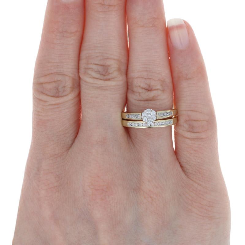 Gelbgold Diamant Cluster Halo Verlobungsring & Ehering 10k Runde 1/2ctw () 3