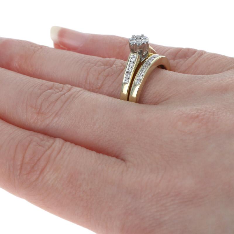 Women's Yellow Gold Diamond Cluster Halo Engagement Ring & Wedding Band 10k Round 1/2ctw