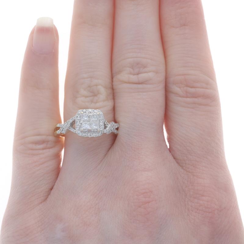 Princess Cut Yellow Gold Diamond Cluster Halo Engagement Ring Wedding Band 14kPrincess1.00ctw For Sale