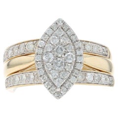 Yellow Gold Diamond Cluster Halo Engagement Ring & Wedding Bands 14k Rd 1.00ctw