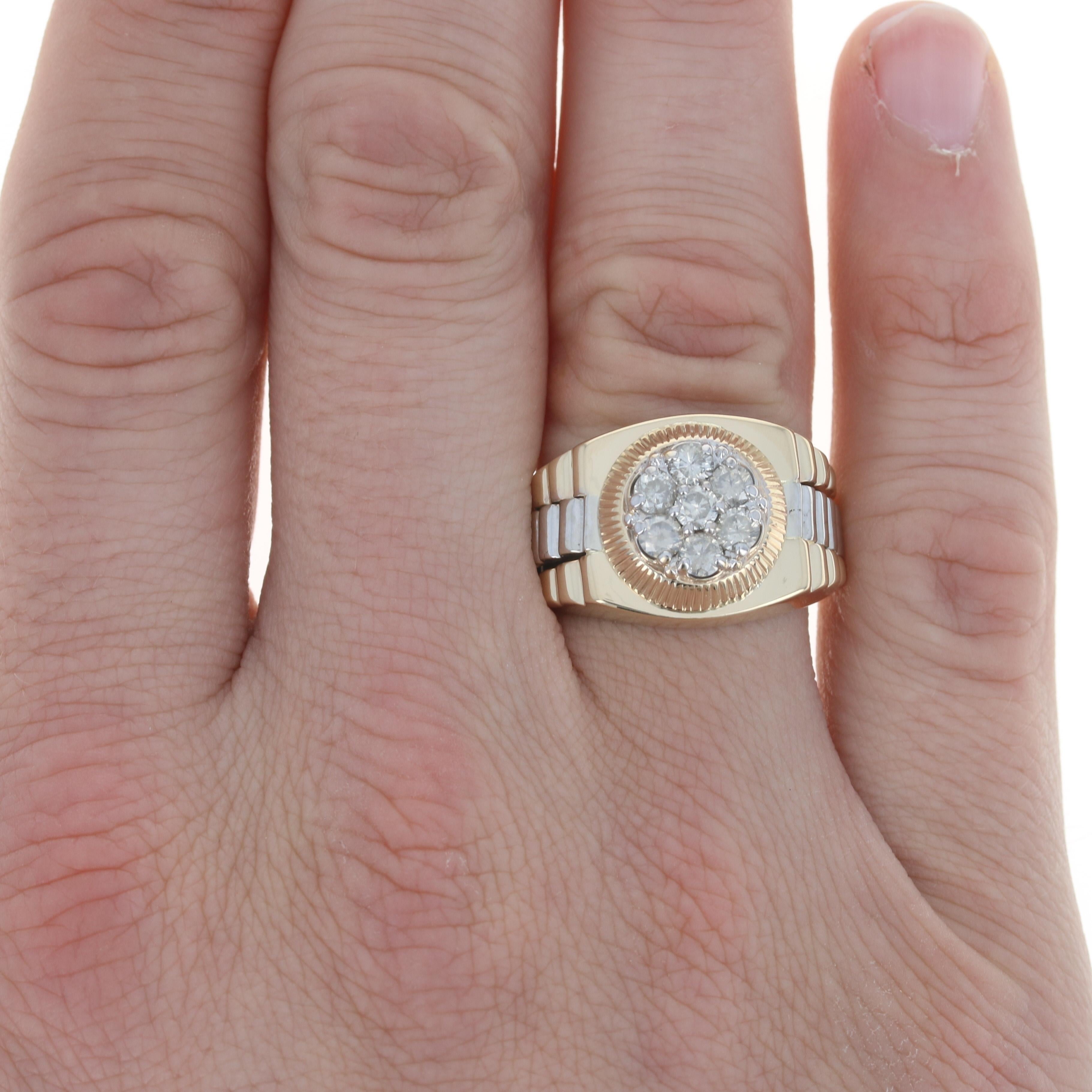 Gelbgold Diamant-Cluster-Halo-Herrenring aus Gelbgold, 14k runder Brillantschliff 1,05ctw () 2