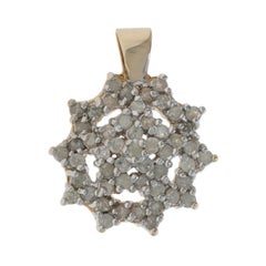 Yellow Gold Diamond Cluster Halo Pendant -10k Rough Cut 1.00ctw Floral Snowflake