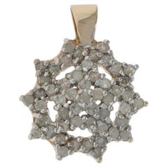 Yellow Gold Diamond Cluster Halo Pendant -10k Rough Cut 1.00ctw Floral Snowflake