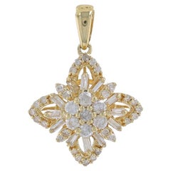 Gelbgold Diamant-Cluster-Halo-Anhänger 14k Rnd Baguette.70ctw Floral Starburst-Blumenschliff